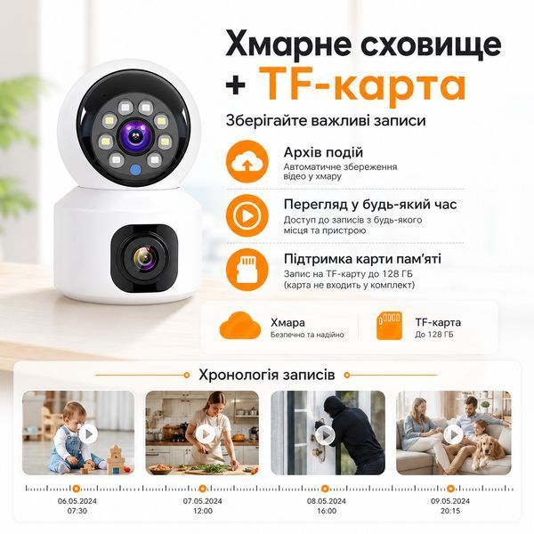 Домашняя камера видеонаблюдения WIFI 2DUAL LENS PTZ CAMERA APP:V380PRO 4MP PRO380 фото