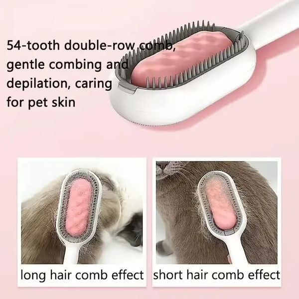Щетка для вычесывания шерсти домашних животных 4 в 1 Pet Cleaning Comb с массажем и чисткой вещей Pink W28 NNW28 фото