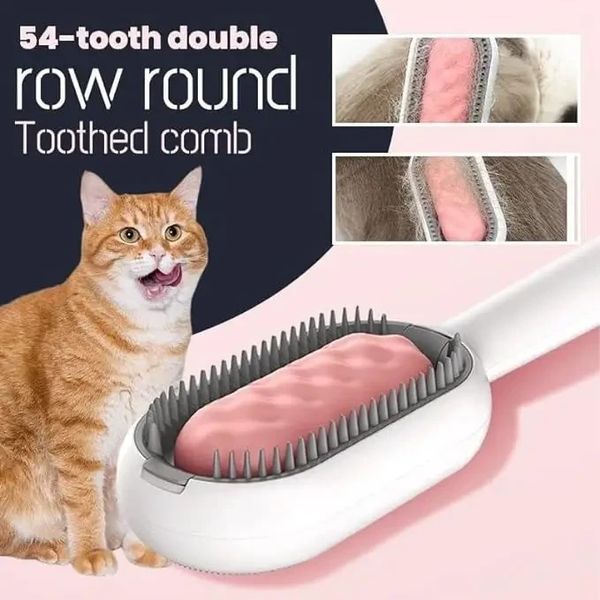 Щетка для вычесывания шерсти домашних животных 4 в 1 Pet Cleaning Comb с массажем и чисткой вещей Pink W28 NNW28 фото