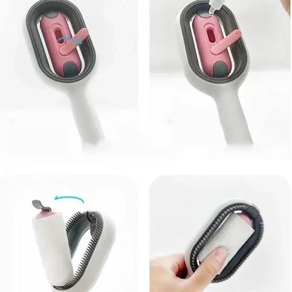 Щетка для вычесывания шерсти домашних животных 4 в 1 Pet Cleaning Comb с массажем и чисткой вещей Pink W28 NNW28 фото