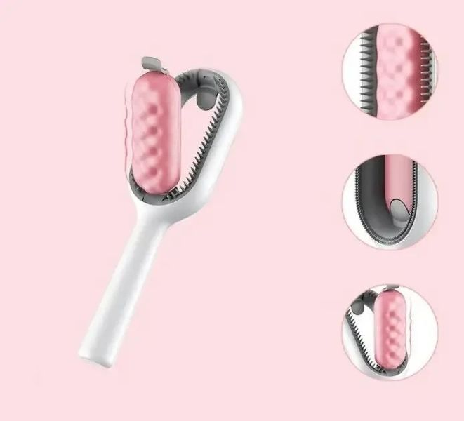 Щетка для вычесывания шерсти домашних животных 4 в 1 Pet Cleaning Comb с массажем и чисткой вещей Pink W28 NNW28 фото