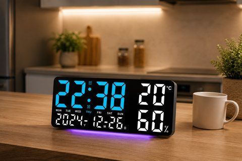 Годинники настінні GH9002 / Цифрові настінні, настільні LED-годинник / Годинник + календар, температура, вологість GH9002 фото