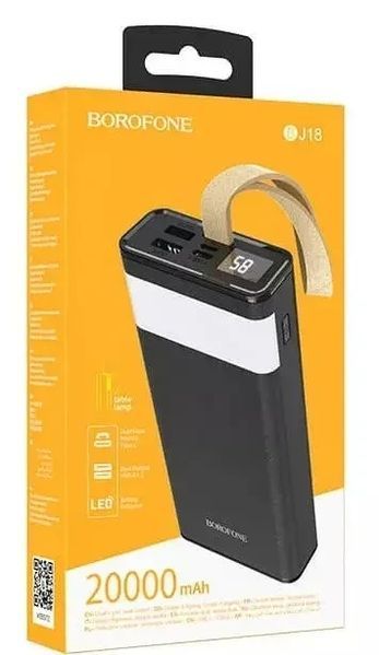 Повербанк BOROFONE BJ18-20000мАч Power Bank с цифровым дисплеем, фонарем, 2хUSB Черный BYT BJ18 фото