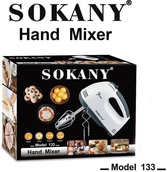 Міксер ручний міксер Sokany SC-133/7 режимів швидкостей 2 віночки 2 гаки для тесту 260 Вт білий SC133 фото