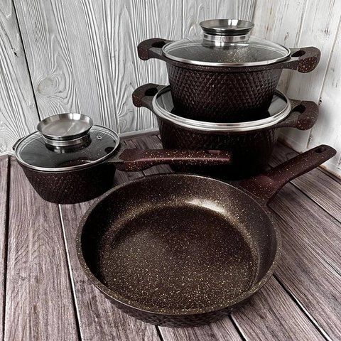 Набір каструль та сковорода з гранітним антипригарним покриттям Higher Kitchen HK-315 7 предметів KOFHK315 фото