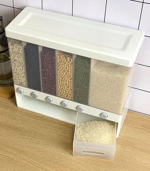 ОРГАНАЙЗЕР для сыпучих продуктов Assorted Grain Rice Bucket Диспенсер, с кнопкой дозатором для круп 6 секций MA2000 фото