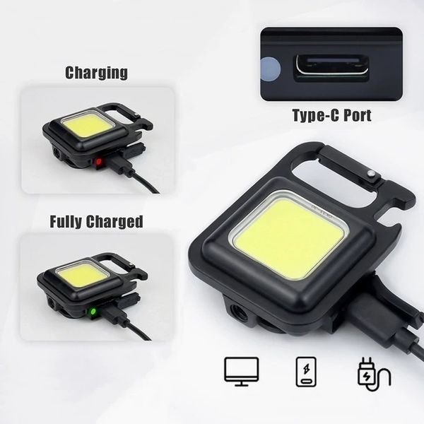 Фонарик брелок аккумуляторный LED COB c карабином и магнитом 500 mAh LED233 фото