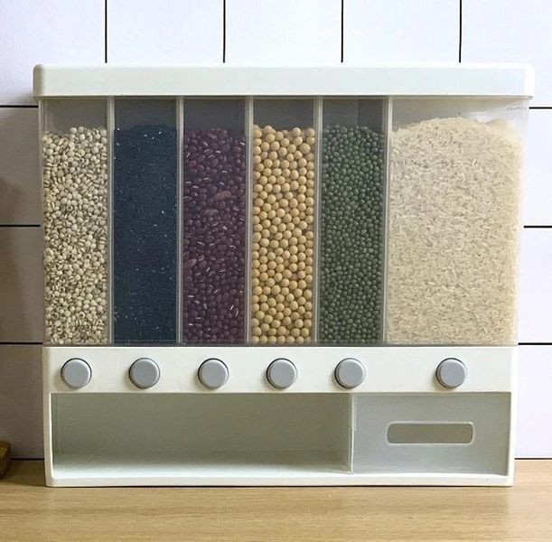 ОРГАНАЙЗЕР для сыпучих продуктов Assorted Grain Rice Bucket Диспенсер, с кнопкой дозатором для круп 6 секций MA2000 фото