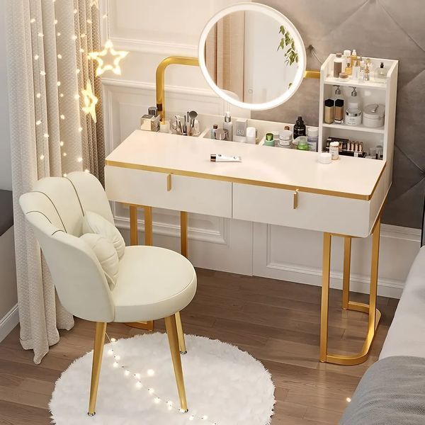 Макияжный столик 80х120х42 см с круглым LED зеркалом 37 см STL-MD 105 STLMD105 фото