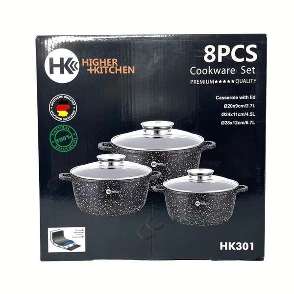 Набір каструль із 6 предметів із гранітним антипригарним покриттям Higher Kitchen HK-301, чорний BLACHK301 фото
