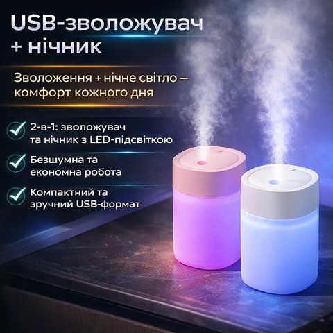 Нічник-зволожувач повітря X-37 - компактний USB-зволожувач з LED підсвічуванням для дому, офісу та автомобіля X37 фото