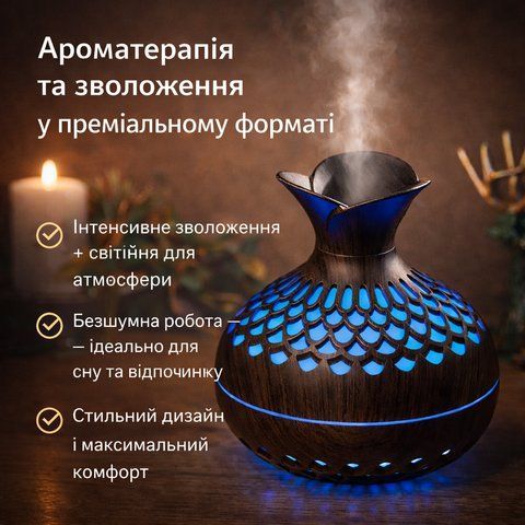 Cool Mist Humidifier 300 мл - портативний ультразвуковий зволожувач повітря з 7-колірним LED-підсвічуванням CMH300 фото