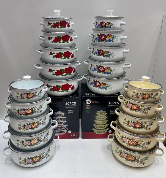 Набір емальованих каструль Higher Kitchen ZP-321 каркаде набір з 10 одиниць KAR10 фото