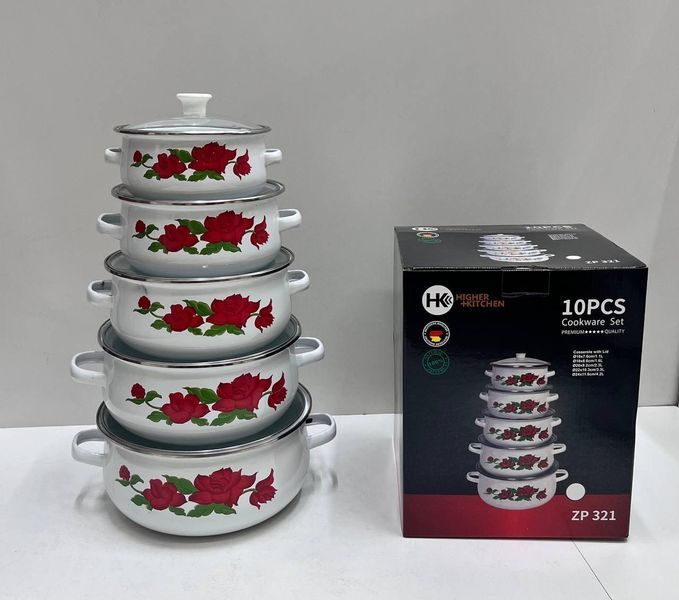 Набір емальованих каструль Higher Kitchen ZP-321 каркаде набір з 10 одиниць KAR10 фото