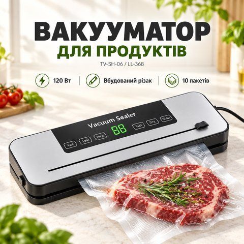 Вакууматор для продуктів 120W з вбудованим різаком та 10 пакетами TV-SH-06/LL-368 LL368 фото