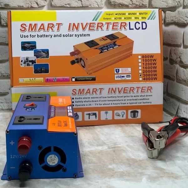 Перетворювач SMART з 12V/24V на 220V (3000W) з LCD дисплеєм інвертор постійного струму LCD25 фото