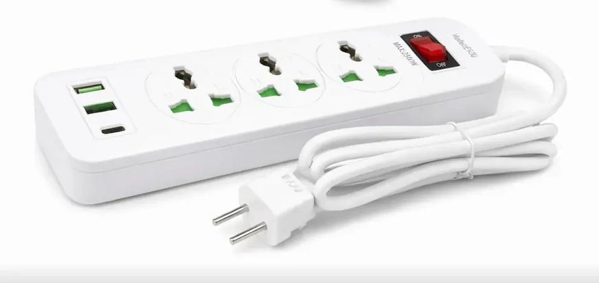Сетевой фильтр-удлинитель AN WL-5 на 3 универсальные розетки и 3 USB-порта с кнопкой включения, белый WL5 фото