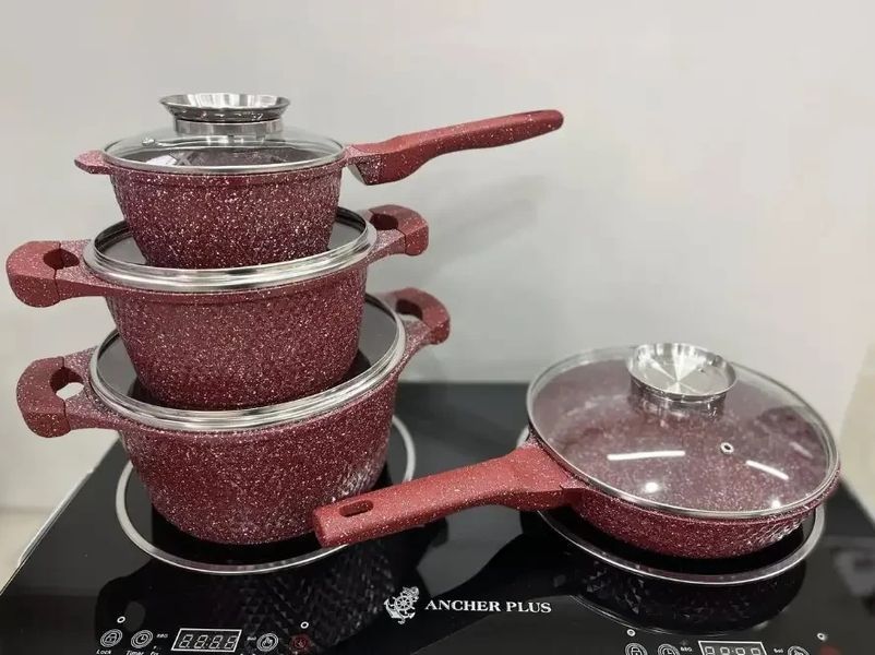 Набір каструль та сковорода з гранітним антипригарним покриттям Higher Kitchen HK-315 7 предметів ЧЕРВОНИЙ KK-315RED фото