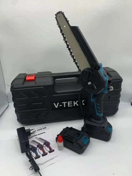 Аккумуляторная пила цепная на 8 дюймов V-Tekk + 2 аккумулятора пила минипила 3600 об/мин с функцией механической смазки + кейс V-Tekk9619 фото