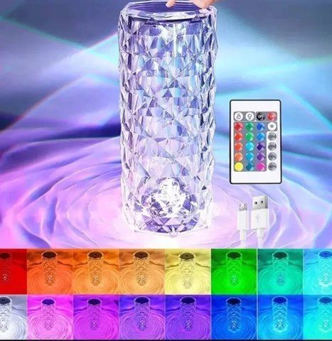 Настільна акумуляторна лампа з пультом 22см нічник Троянда з пультом RGB Crystal Rose. CRR22 фото