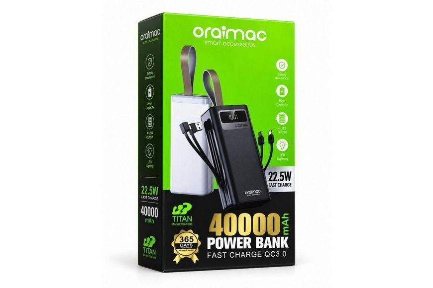 Білий Power Bank Aroimac ORA503 40000 mAh Портативний зарядний пристрій Aroimac ORA503 із швидкою зарядкою 22,5W Fast Charge QC3 ORA503 фото