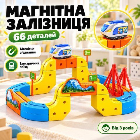 Магнітний конструктор, 66 деталей, Magnetic DIY Rail Car / Дитяча залізниця / Дитячий конструктор WX2701 фото