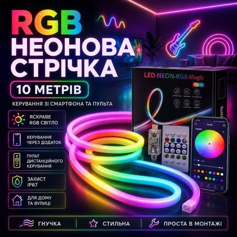 Розумна неонова стрічка від USB, 10 м, пульт + Bluetooth, Rgb / RGB стрічка / Гнучкий неон / Стрічка світлодіодна AN5681 фото
