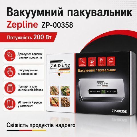 Кухонний вакууматор Zepline ZP-00358 200 Вт для сухих та вологих продуктів ZP00358 фото