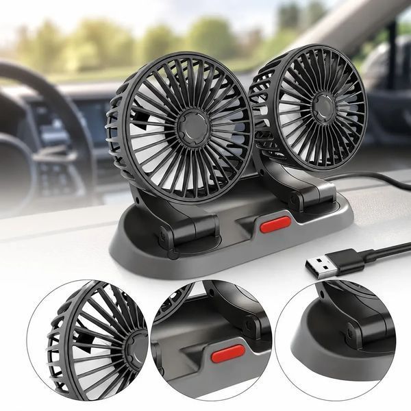 Автомобильный двойной вентилятор Vehicle Fan X666 от прикуривателя с двумя поворотными головками X666 фото