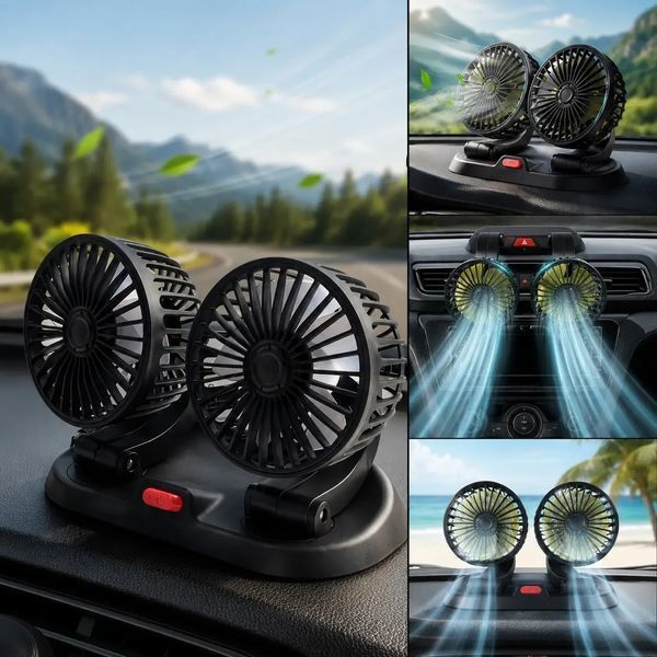 Автомобильный двойной вентилятор Vehicle Fan X666 от прикуривателя с двумя поворотными головками X666 фото
