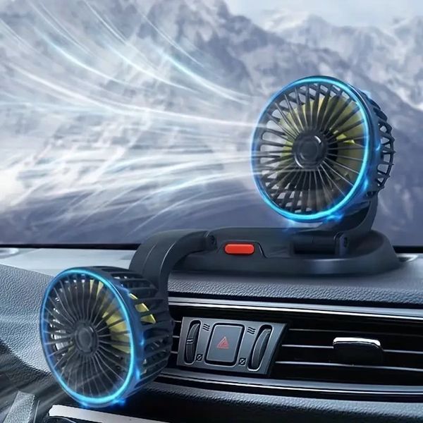Автомобильный двойной вентилятор Vehicle Fan X666 от прикуривателя с двумя поворотными головками X666 фото