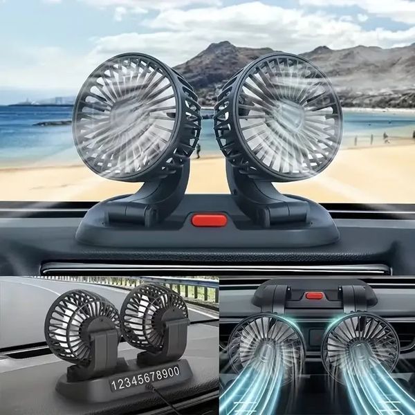 Автомобильный двойной вентилятор Vehicle Fan X666 от прикуривателя с двумя поворотными головками X666 фото