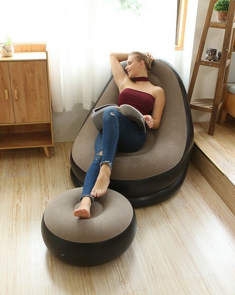 Надувное садовое кресло с пуфиком Air Sofa Comfort zd-33223, велюр, 76*130 см zd-33223 фото