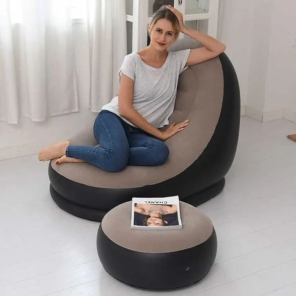 Надувное садовое кресло с пуфиком Air Sofa Comfort zd-33223, велюр, 76*130 см zd-33223 фото
