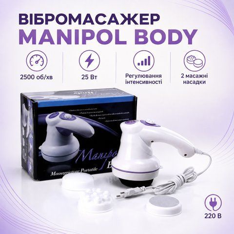 Антицелюлітний масажер Manipol Body LY-785 для тіла з насадками для всіх частин, Біла / Ручний масажер для тіла LY785 фото