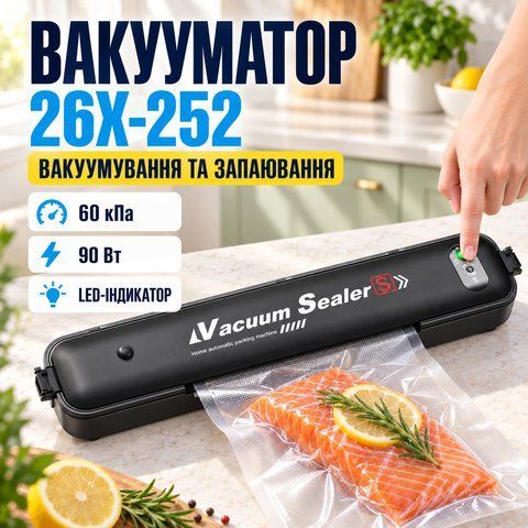 Вакуумний пакувальник продуктів Vacuum Sealer S 26X-252 Чорний 26X252 фото