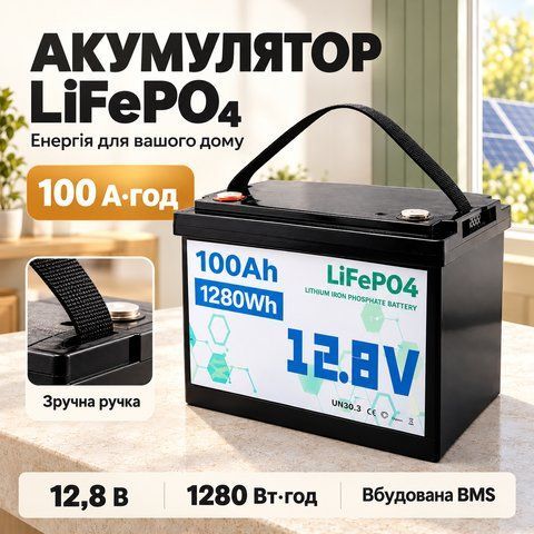 Акумулятор LiFePO4 12V 100Ah 1280Wh для сонячних панелей та ДБЖ, Чорний / Літійовий акумулятор / Батарея LiFePO4 12 вольт 100А 234583449 фото