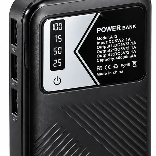 Повербанк 40000mAh, LED-дисплей, 3 USB, А 14, Чорний / Павербанк / Зовнішній акумулятор / Повербанк для телефону / Power Bank 234635198 фото