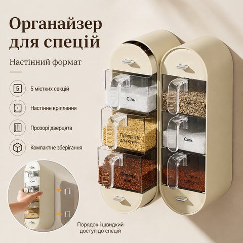 Настінний органайзер для спецій Spice organizer XL-905, Білий / Підвісний органайзер для круп / Органайзер для кухні XL905 фото