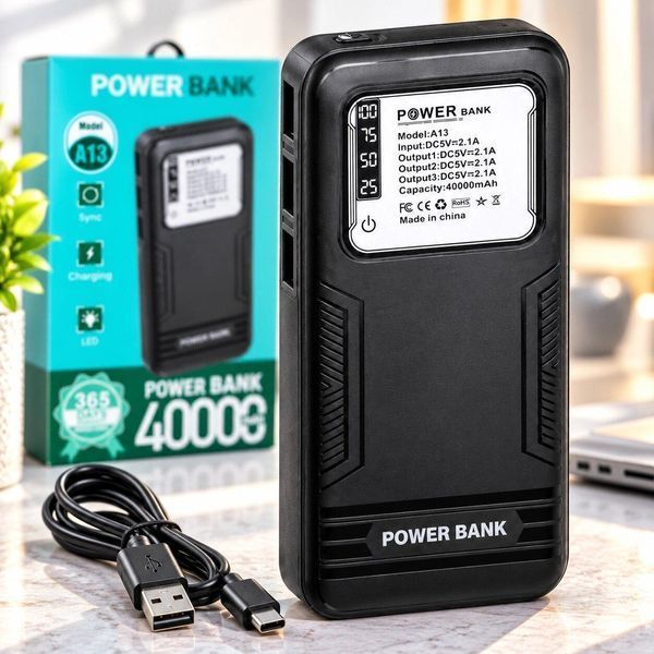Повербанк 40000mAh, LED-дисплей, 3 USB, А 13, Чорний / Павербанк / Power Bank / Зовнішній акумулятор 234635089 фото