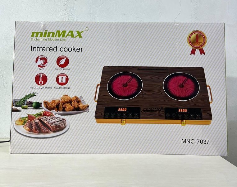 Электрическая плита 3500Вт, 2 конфорки, minMAX MNC-7037, Коричневый / Настольная электроплита / Сенсорная плита электрическая MNC7037 фото