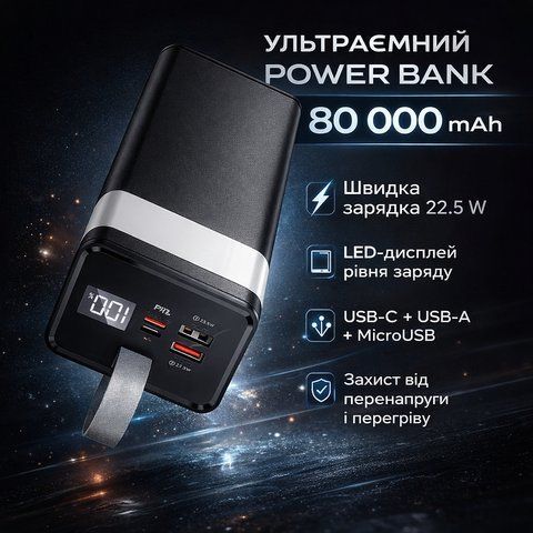 Power Bank Awei J86 80000 mAh &ndash; потужний портативний зовнішній акумулятор із швидкою зарядкою NJ86 фото