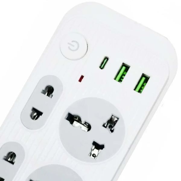 Мережевий фільтр подовжувач 2м, 2500Вт, 6&times;220В, 2хUSB, 1хType-C, WL-1, Білий/Мережевий подовжувач з вимикачем WL1 фото