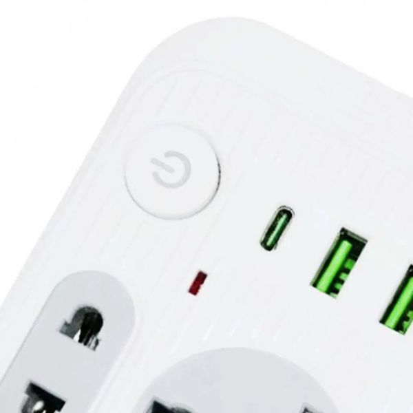 Мережевий фільтр подовжувач 2м, 2500Вт, 6&times;220В, 2хUSB, 1хType-C, WL-1, Білий/Мережевий подовжувач з вимикачем WL1 фото
