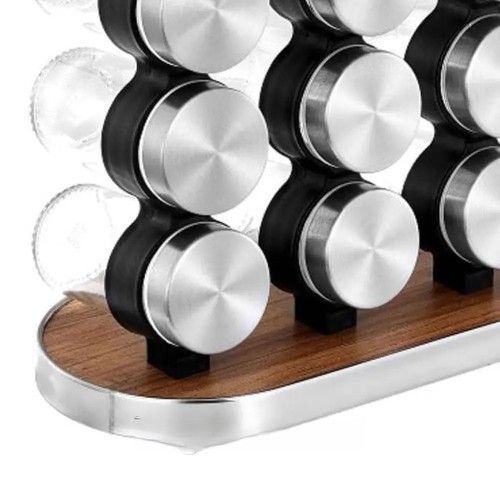 Набор для специй 16 емкостей Stainless steel and wood / Карусель для специй / Органайзер для хранения специй NSST16 фото