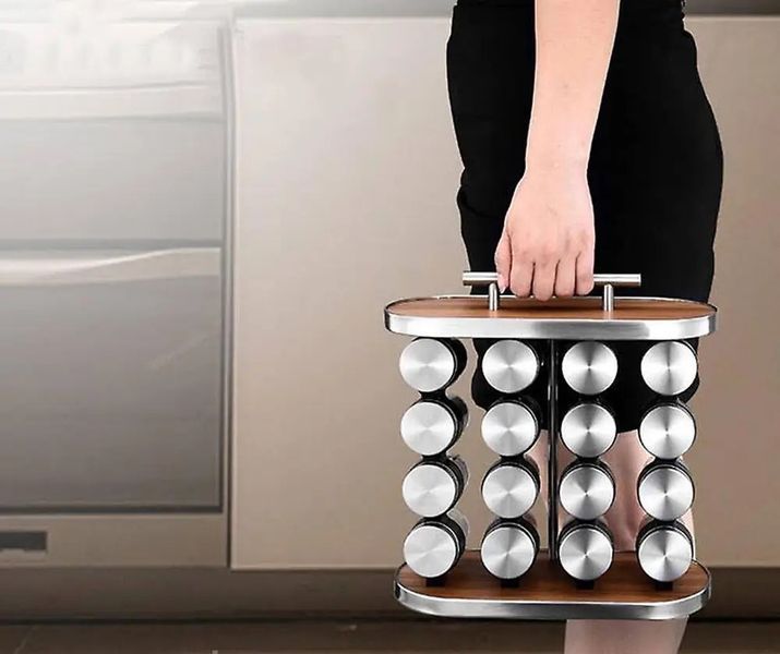 Набор для специй 16 емкостей Stainless steel and wood / Карусель для специй / Органайзер для хранения специй NSST16 фото
