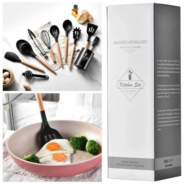 Набір аксесуарів для кухні 12 предметів Kitchen Set, RD-1204 Кухонний набір в склянці Чорний BLAC1204 фото