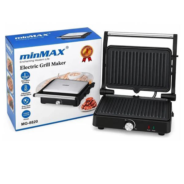 Електрогриль 1500 Вт, minMAX MG-8820, Сріблястий / Контактний гриль / Гриль з антипригарним покриттям / Гриль для шаурми MG8820 фото