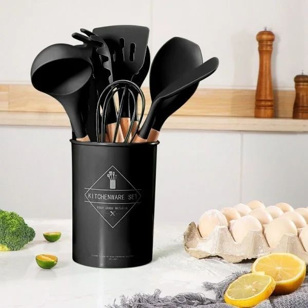 Набір аксесуарів для кухні 12 предметів Kitchen Set, RD-1204 Кухонний набір в склянці Чорний BLAC1204 фото