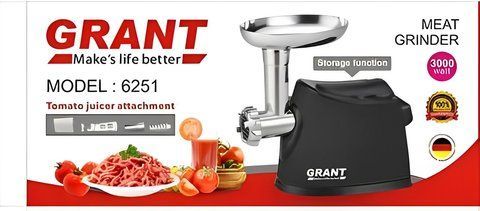 Електрична м'ясорубка GRANT 6251 3000W із соковижималкою для томатного соку Чорна GR6251 фото